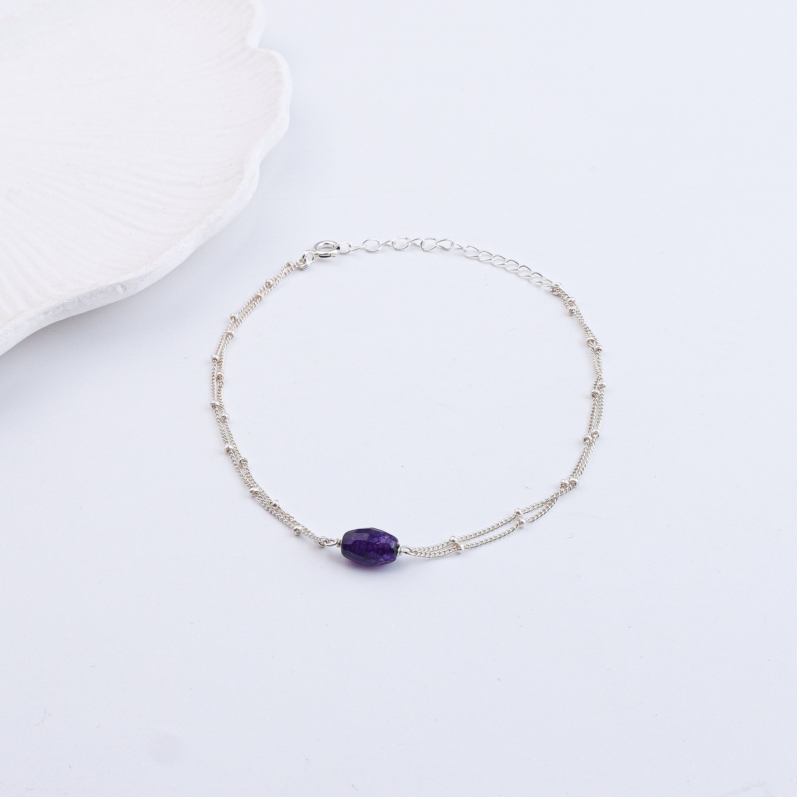 Purple Agate Silver Anklet (Project Handmade)