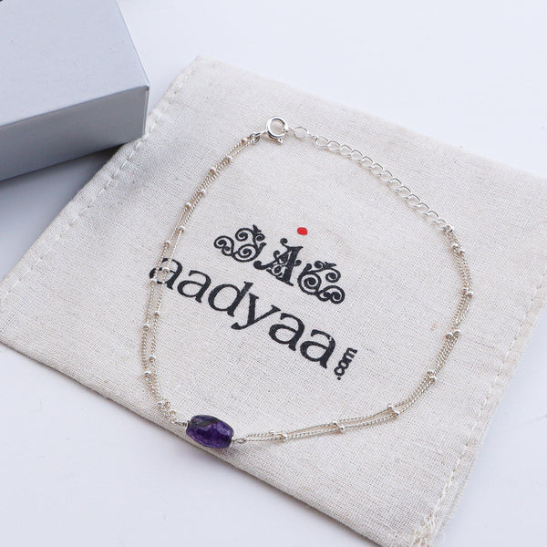 Purple Agate Silver Anklet (Project Handmade)