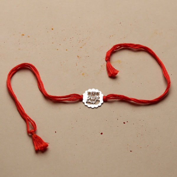 Silver Laser Cut Ganpati Rakhi