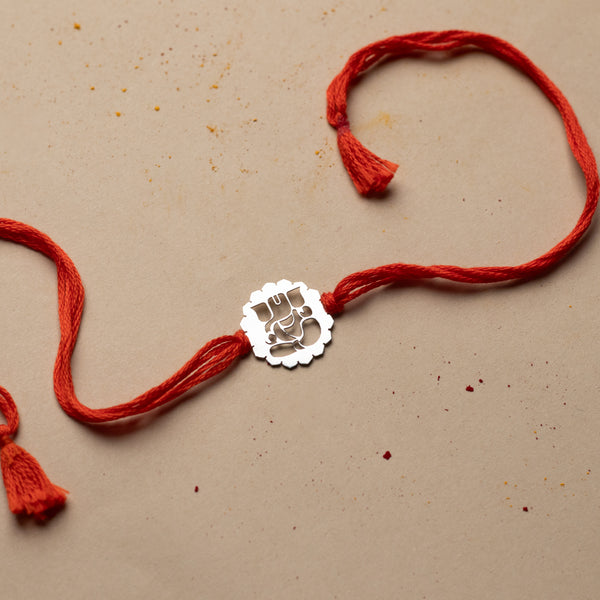Silver Laser Cut Ganpati Rakhi