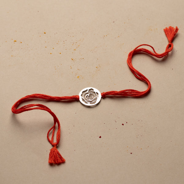 Silver Laser Cut Rose Rakhi