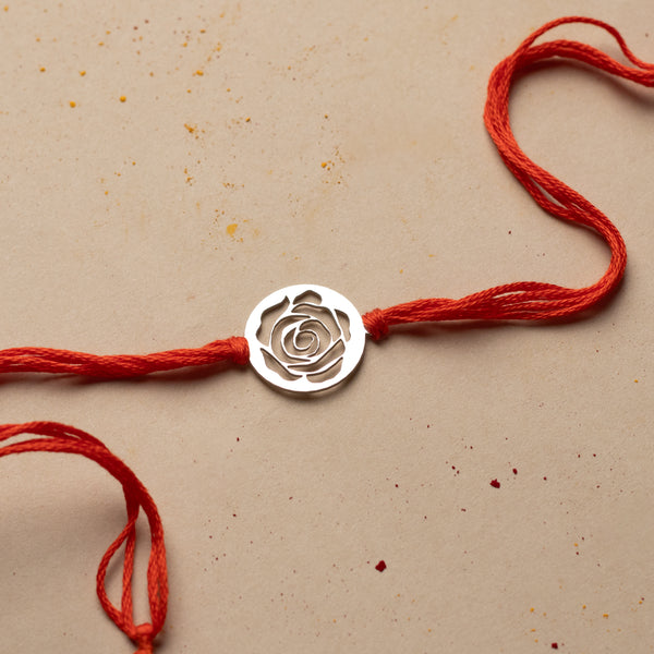 Silver Laser Cut Rose Rakhi