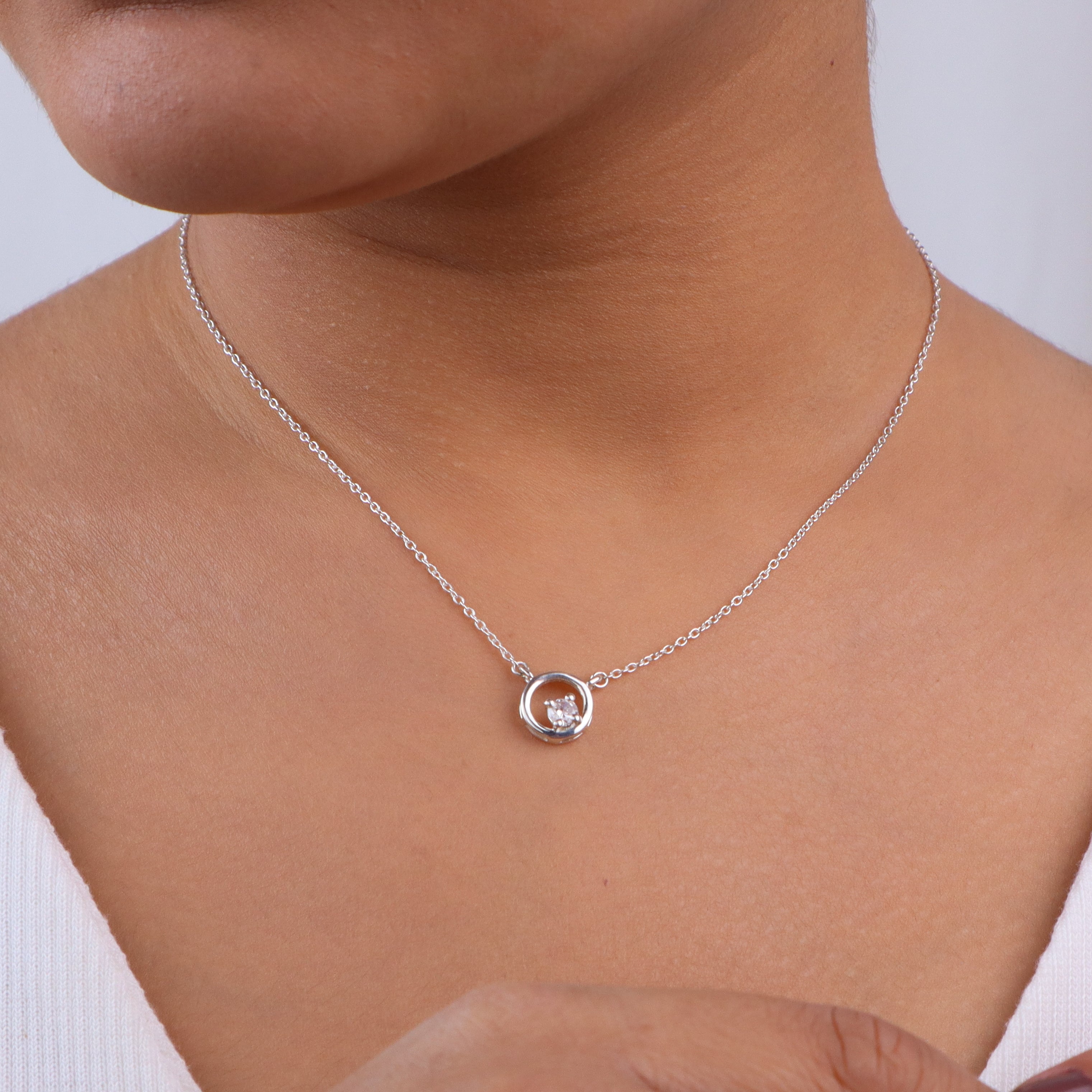 Silver Necklace with CZ Circle Pendant | 92.5 Silver