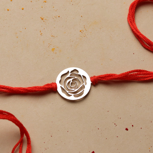 Silver Laser Cut Rose Rakhi