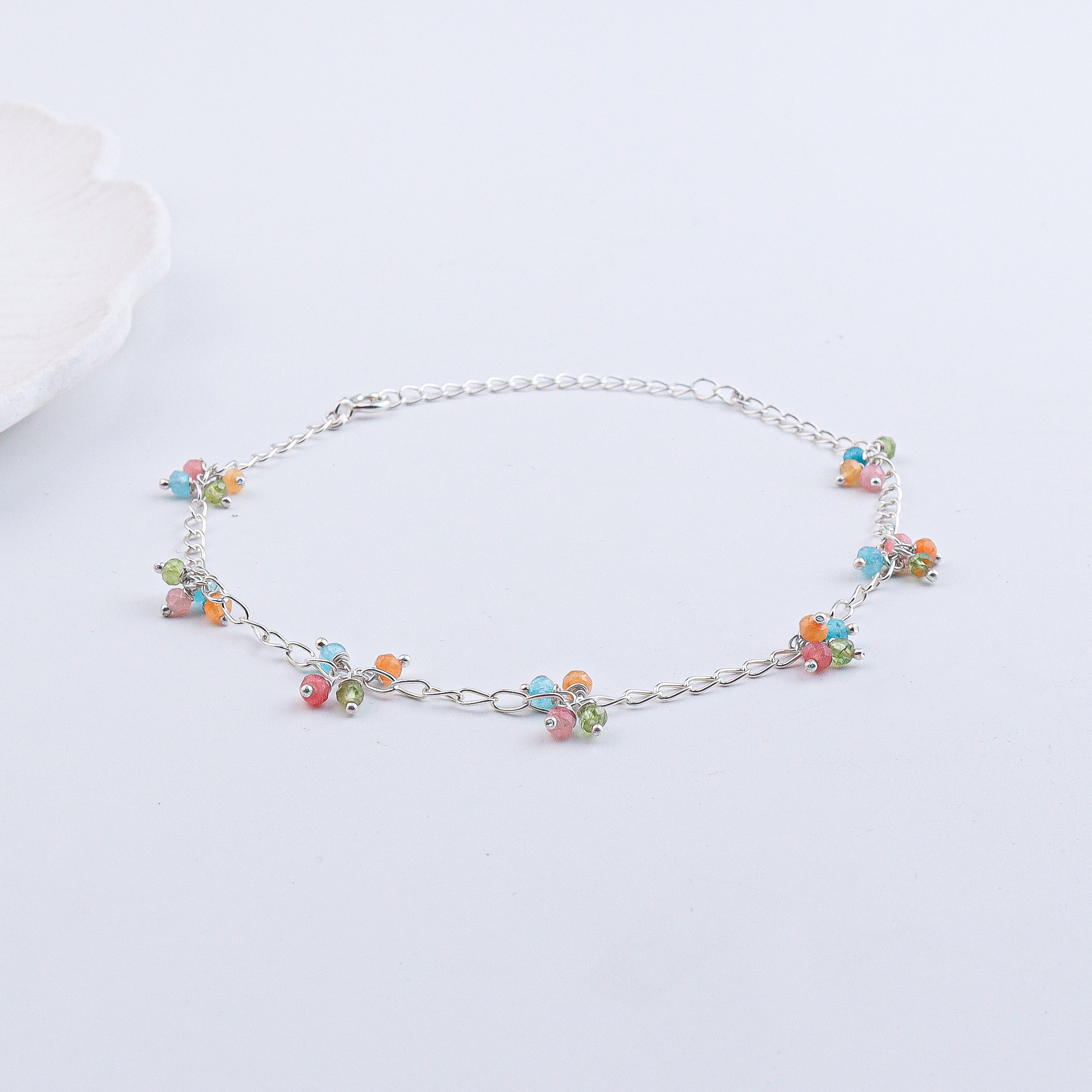 Multicolor Jade Silver Anklet (Project Handmade)