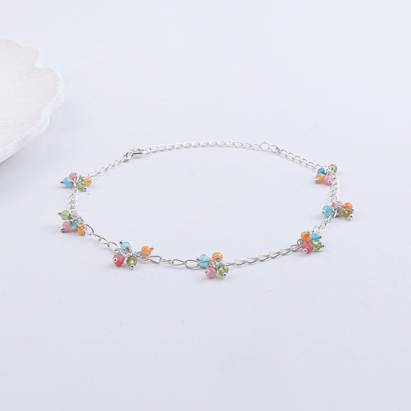 Multicolor Jade Silver Anklet (Project Handmade)