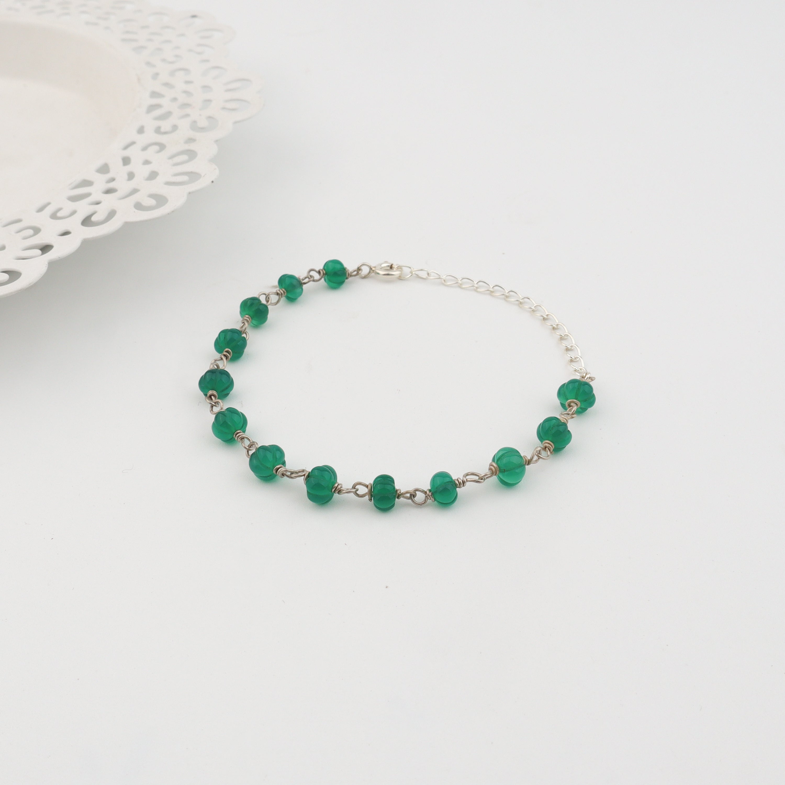 Silver Green Onyx Ganthan Bracelet