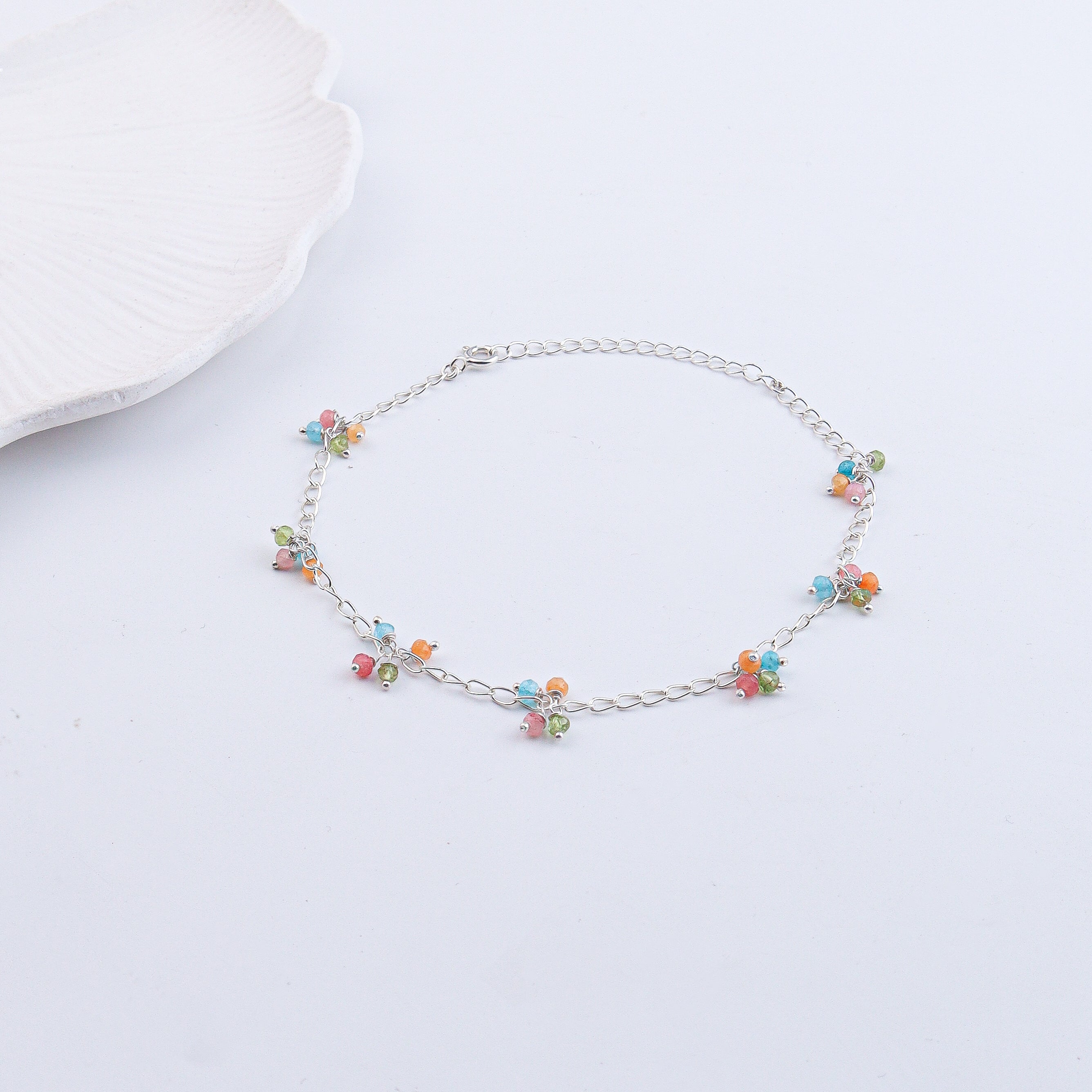 Multicolor Jade Silver Anklet (Project Handmade)