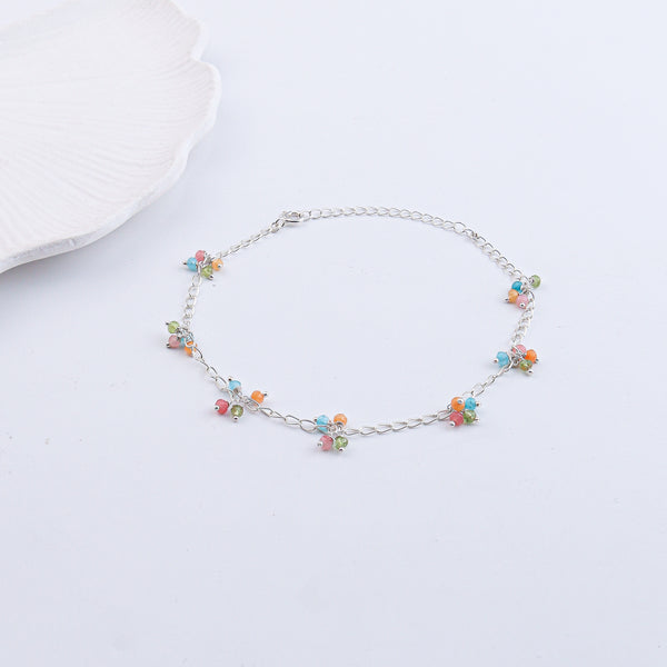 Multicolor Jade Silver Anklet (Project Handmade)