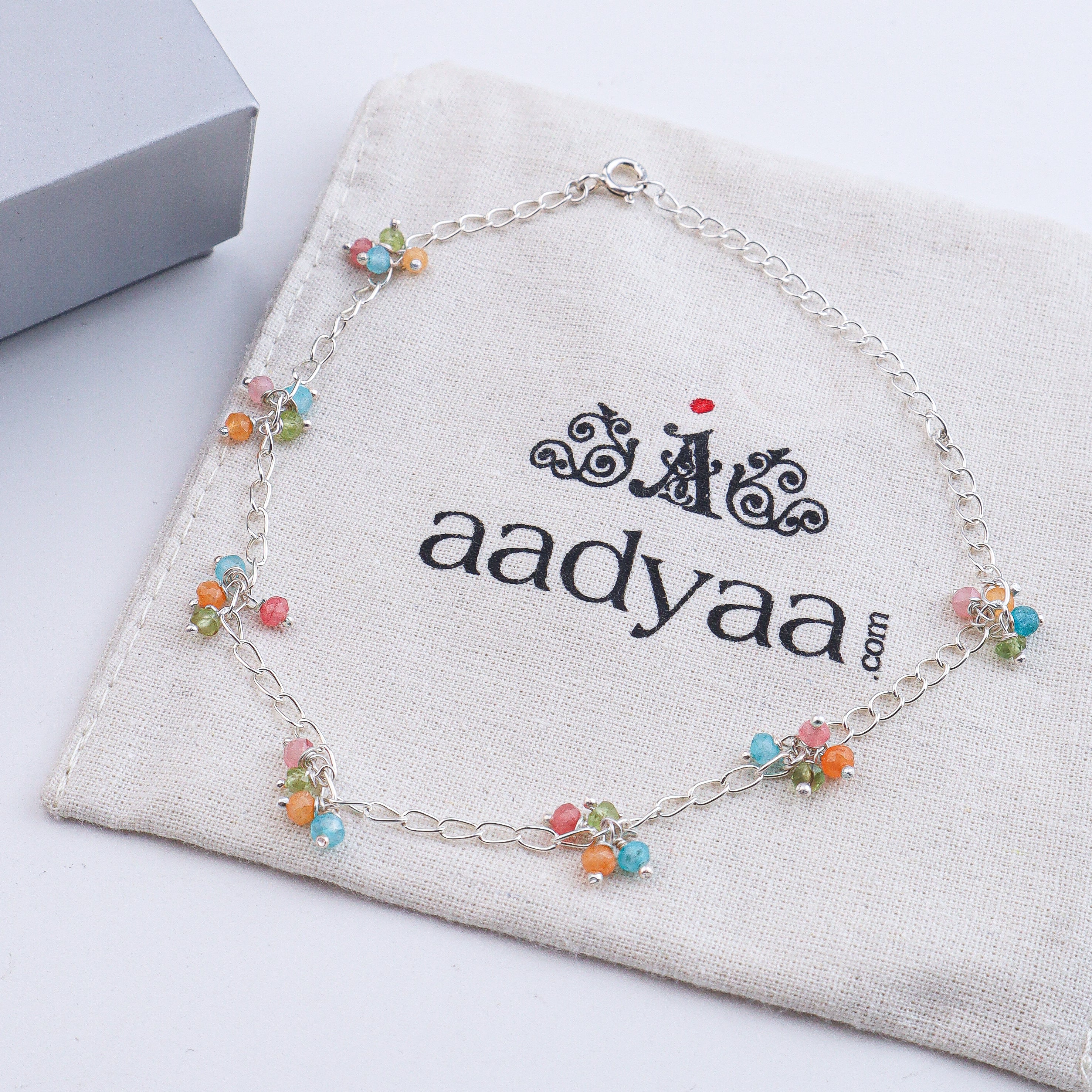 Multicolor Jade Silver Anklet (Project Handmade)