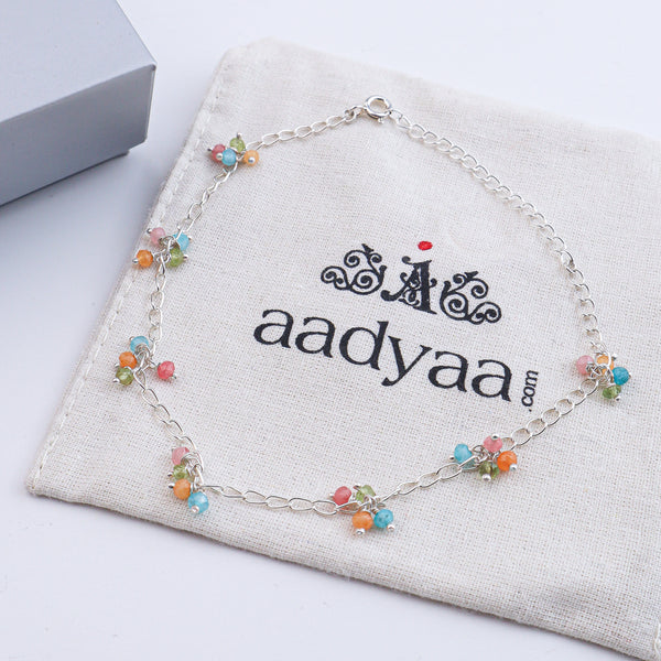 Multicolor Jade Silver Anklet (Project Handmade)