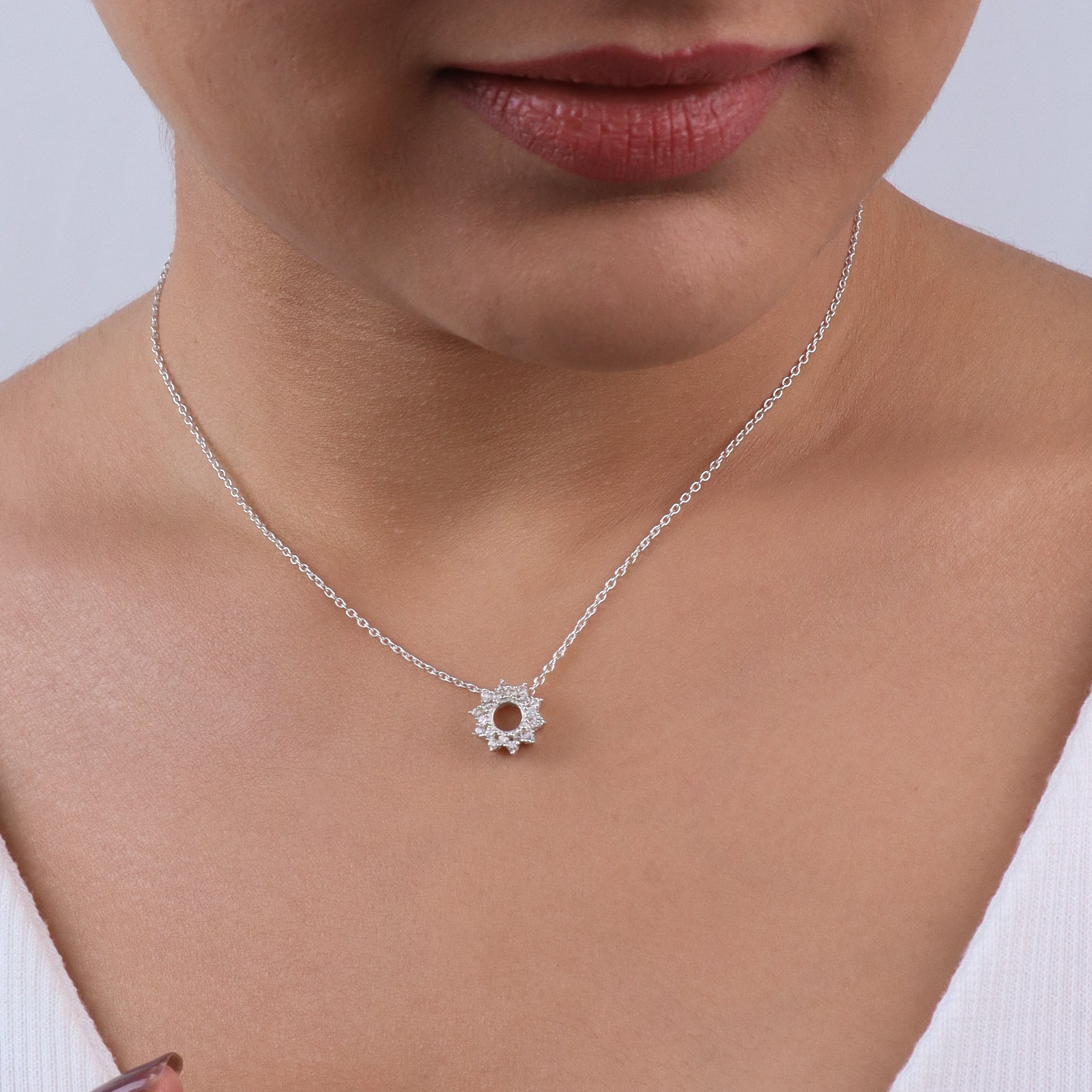 Silver CZ Sunburst Pendant Necklace | 92.5 Silver