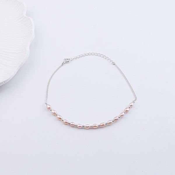 Rice Pearl & Silver Bead Anklet (Project Handmade)