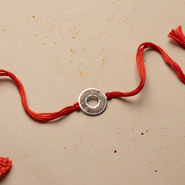 Silver Laser Cut Ripple Pattern Rakhi