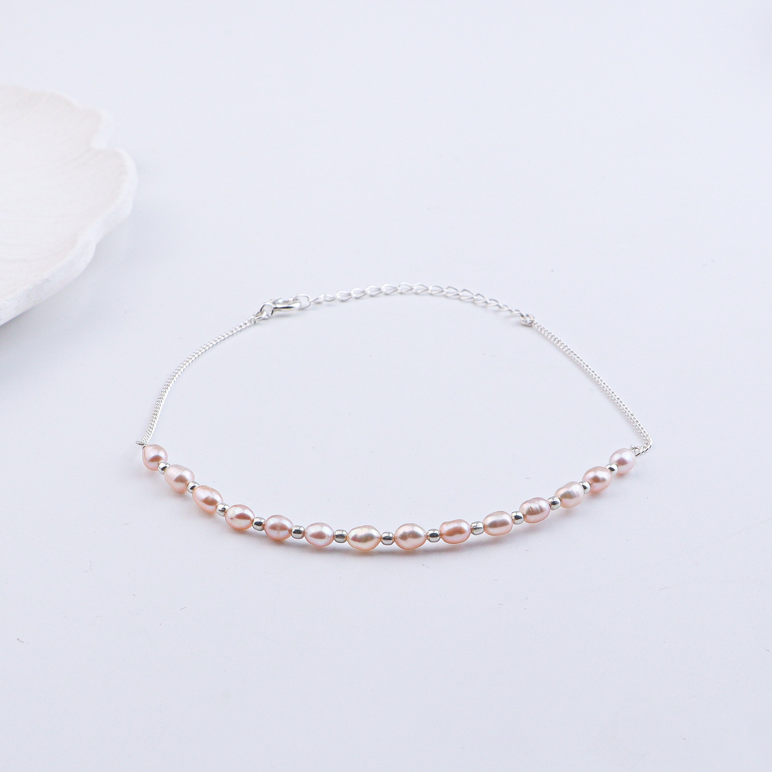 Rice Pearl & Silver Bead Anklet (Project Handmade)
