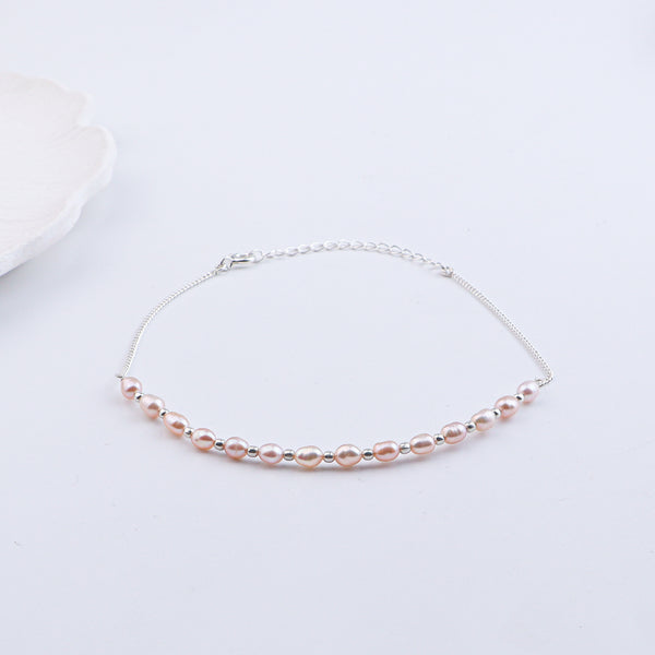 Rice Pearl & Silver Bead Anklet (Project Handmade)