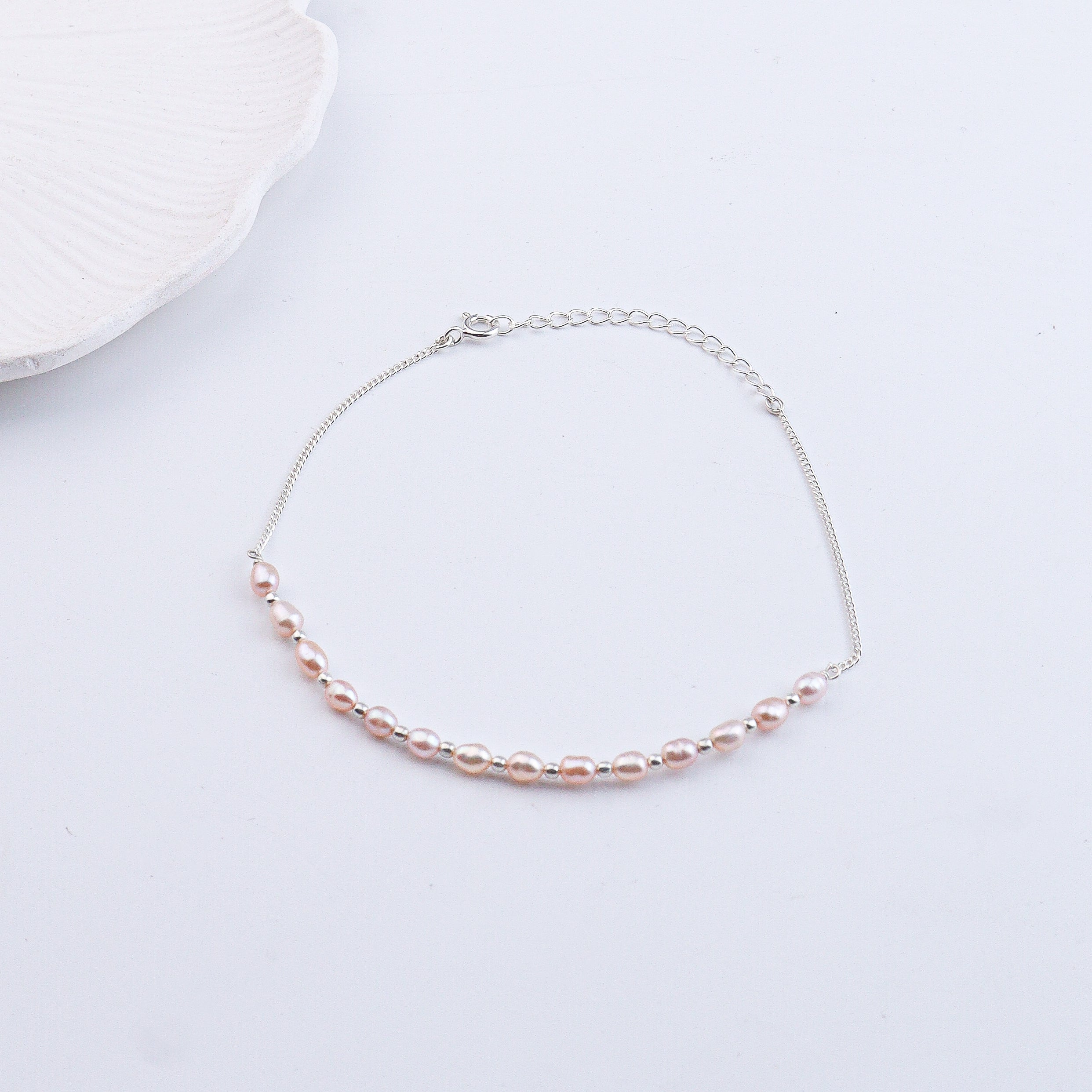 Rice Pearl & Silver Bead Anklet (Project Handmade)