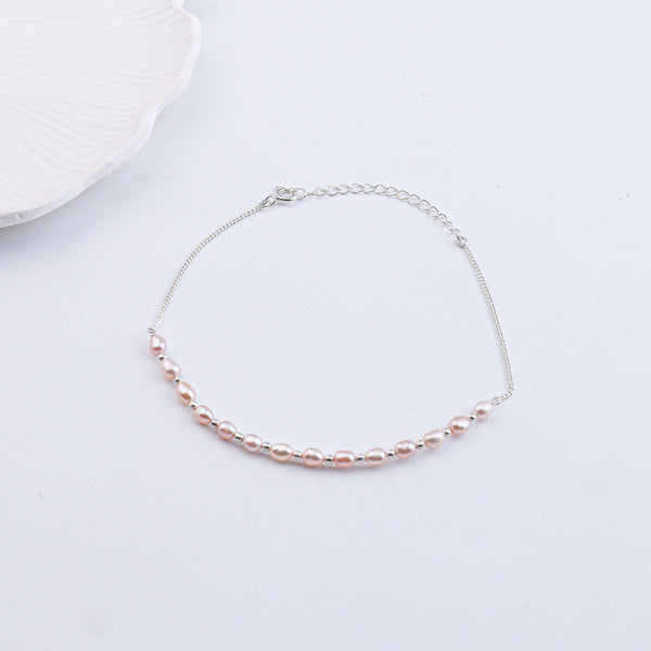 Rice Pearl & Silver Bead Anklet (Project Handmade)