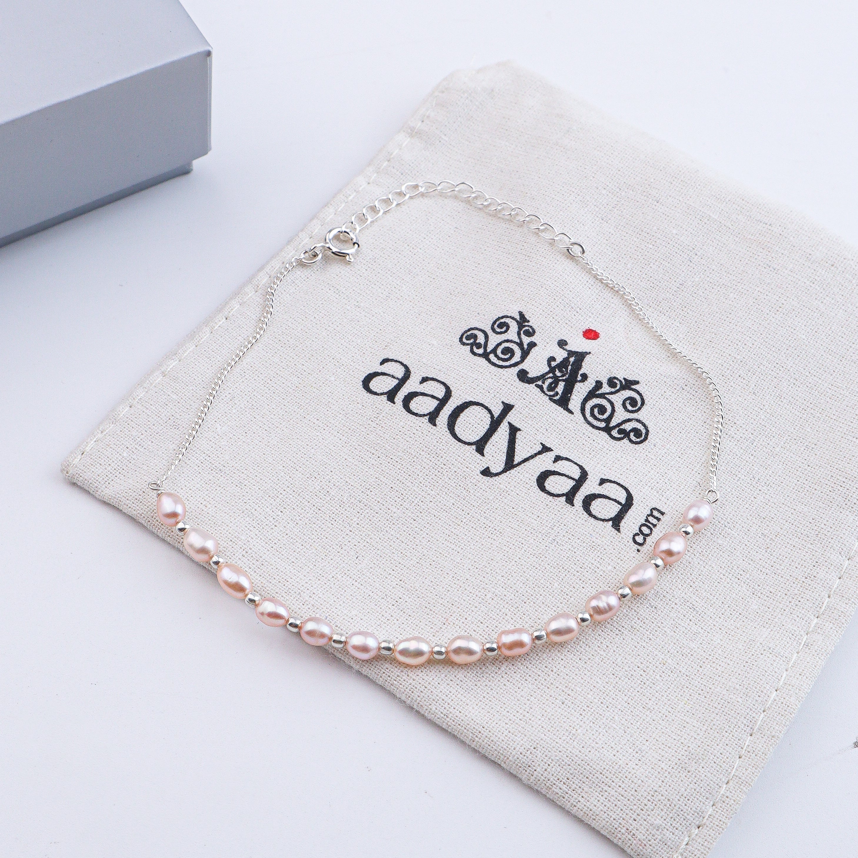 Rice Pearl & Silver Bead Anklet (Project Handmade)