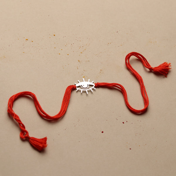 Silver Laser Cut Evil Eye Rakhi