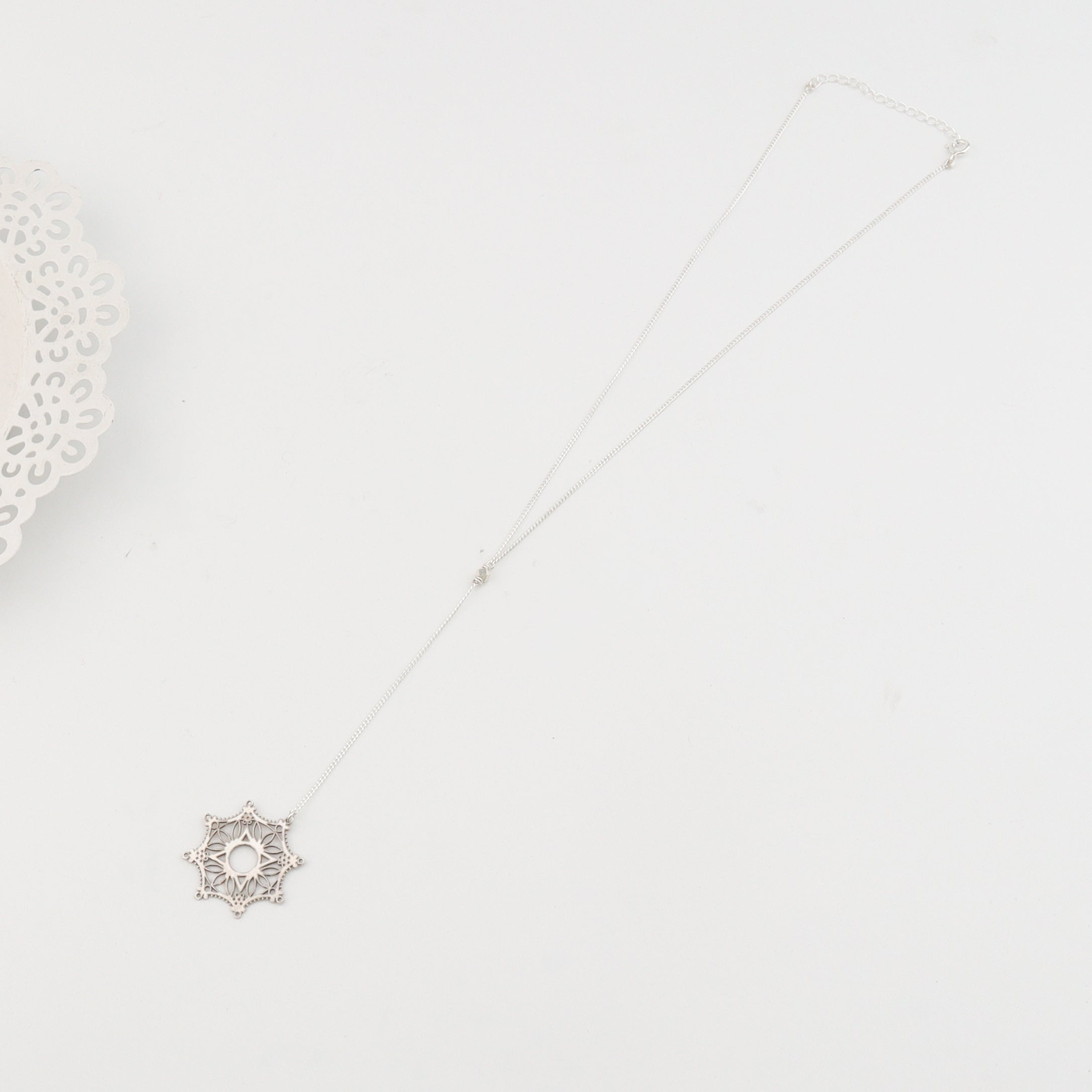 Silver Snowflake Y Necklace