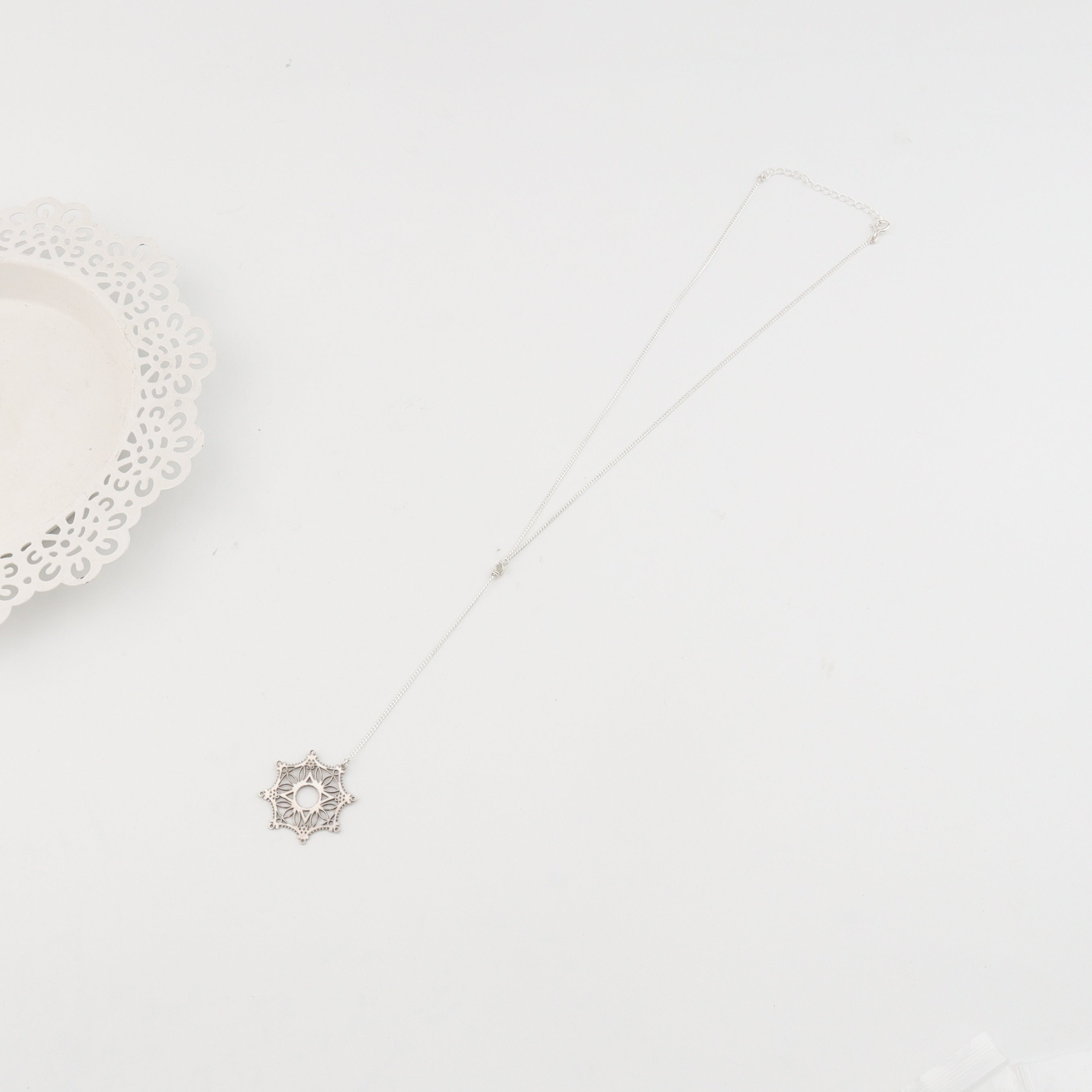 Silver Snowflake Y Necklace