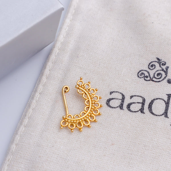 Silver Filigree Nath (Left, Clip-On) | 22K Gold-Plated