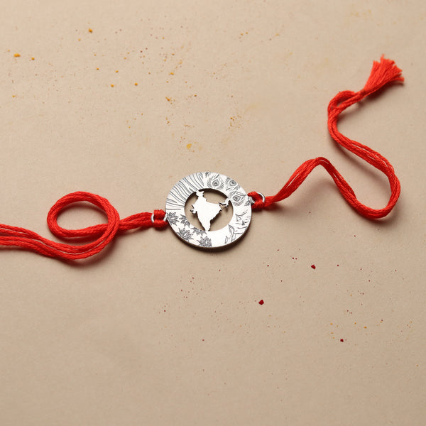 Silver Laser Cut 'Bharat' Rakhi