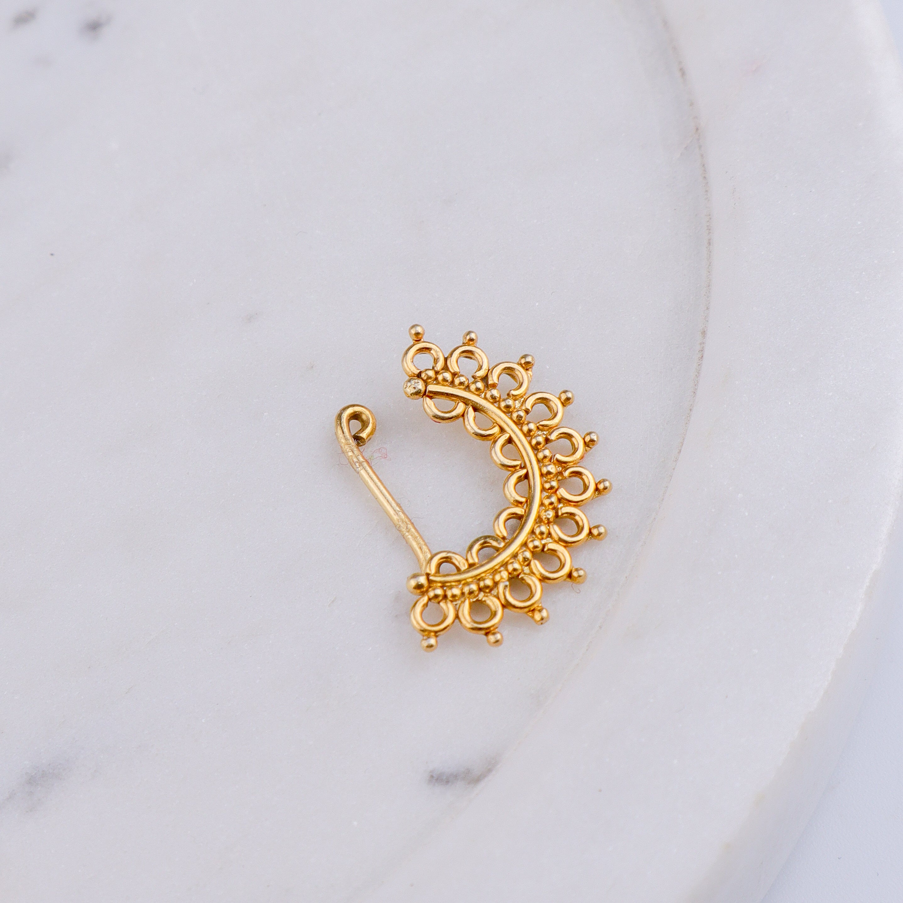 Silver Filigree Nath (Left, Clip-On) | 22K Gold-Plated
