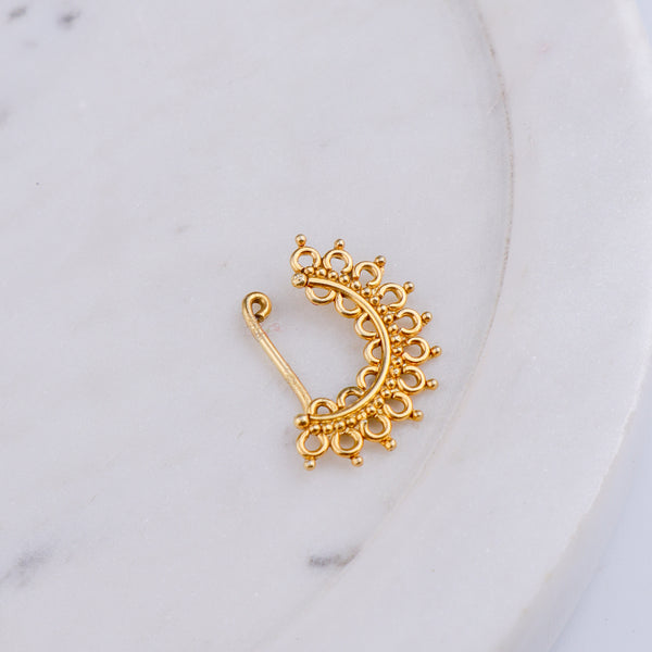 Silver Filigree Nath (Left, Clip-On) | 22K Gold-Plated