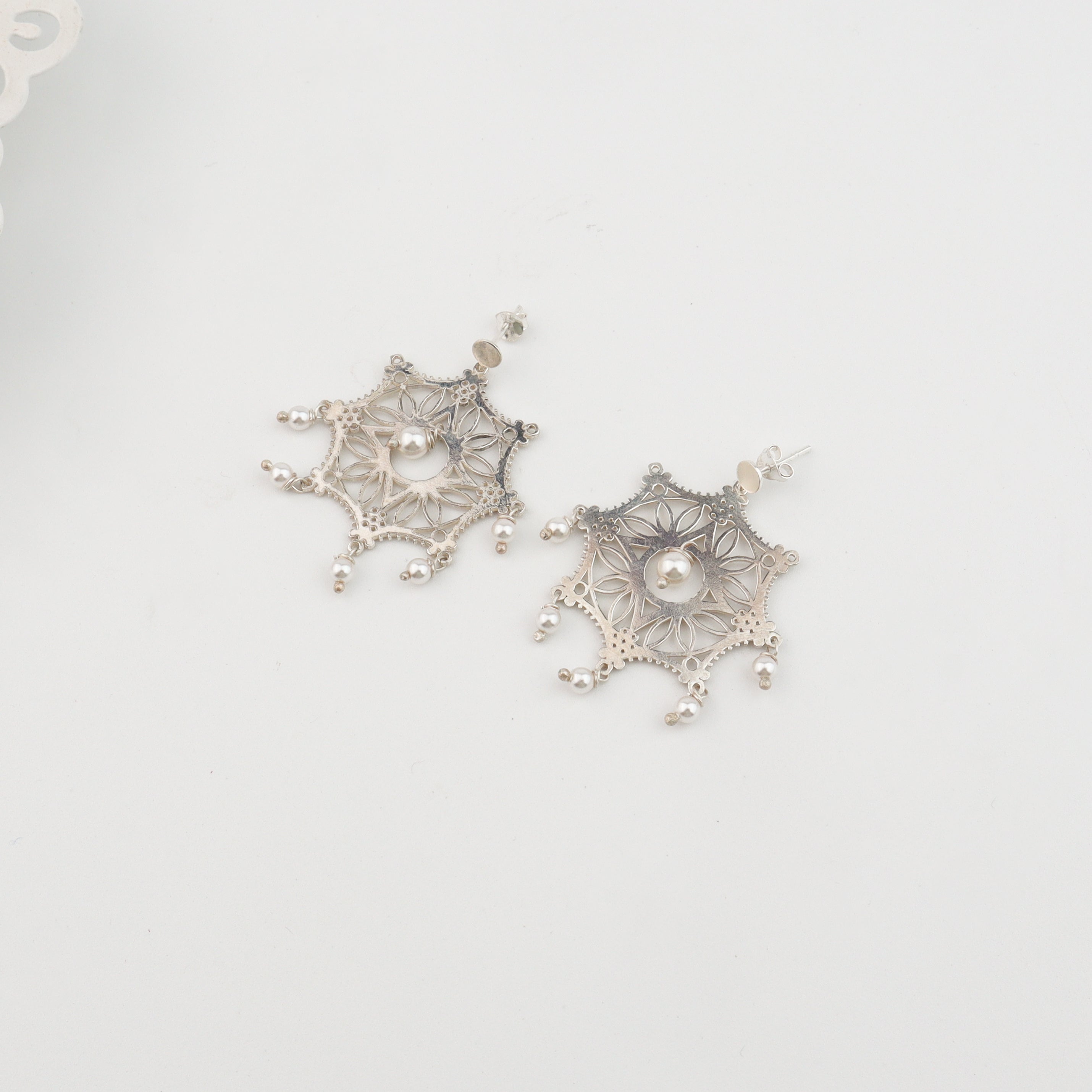 Silver Snowflake Filigree Earrings