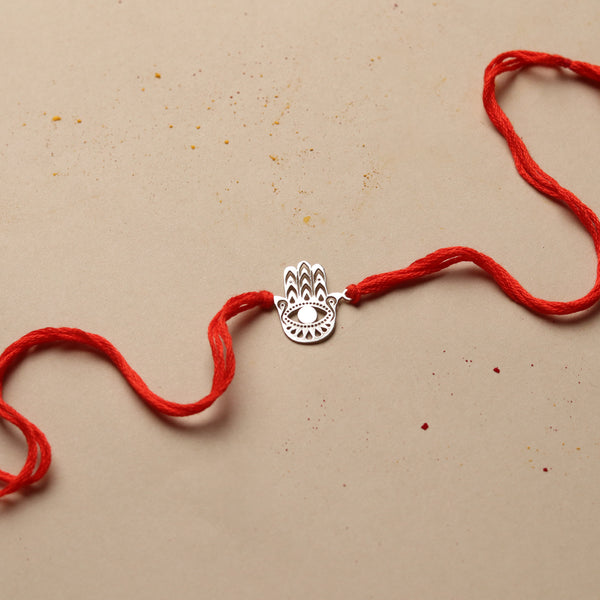 Silver Laser Cut Hamsa Hand Rakhi