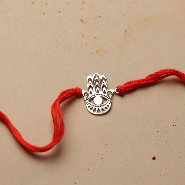 Silver Laser Cut Hamsa Hand Rakhi