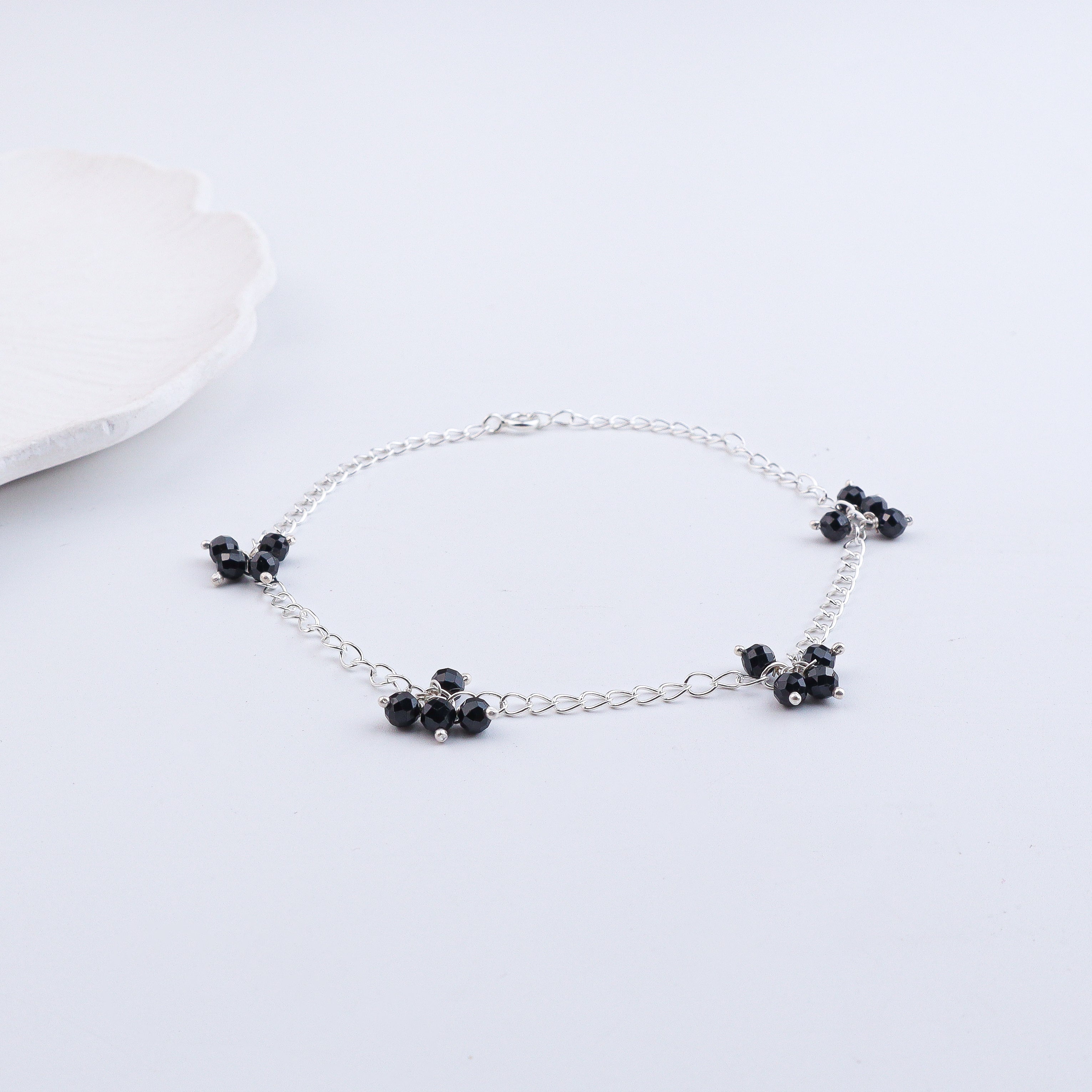 Black Spinel Bunch Silver Anklet (Project Handmade)