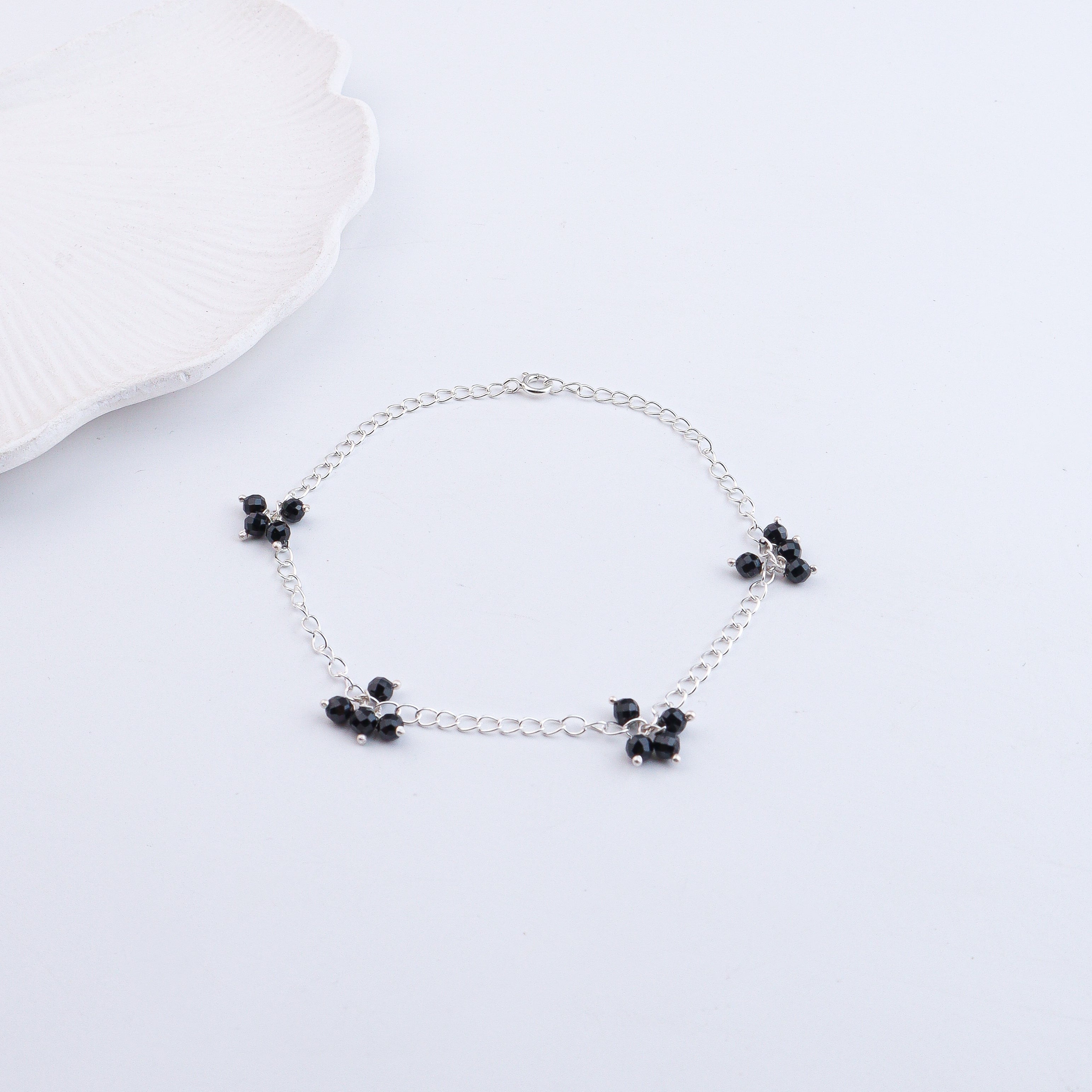 Black Spinel Bunch Silver Anklet (Project Handmade)