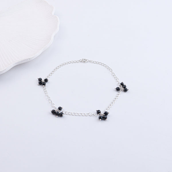 Black Spinel Bunch Silver Anklet (Project Handmade)