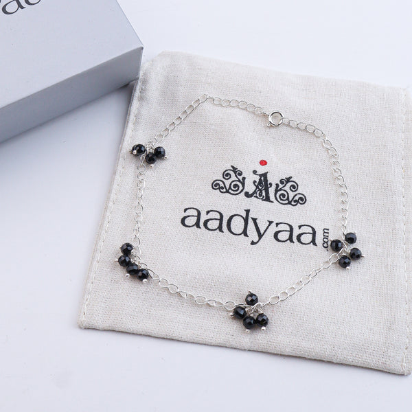 Black Spinel Bunch Silver Anklet (Project Handmade)