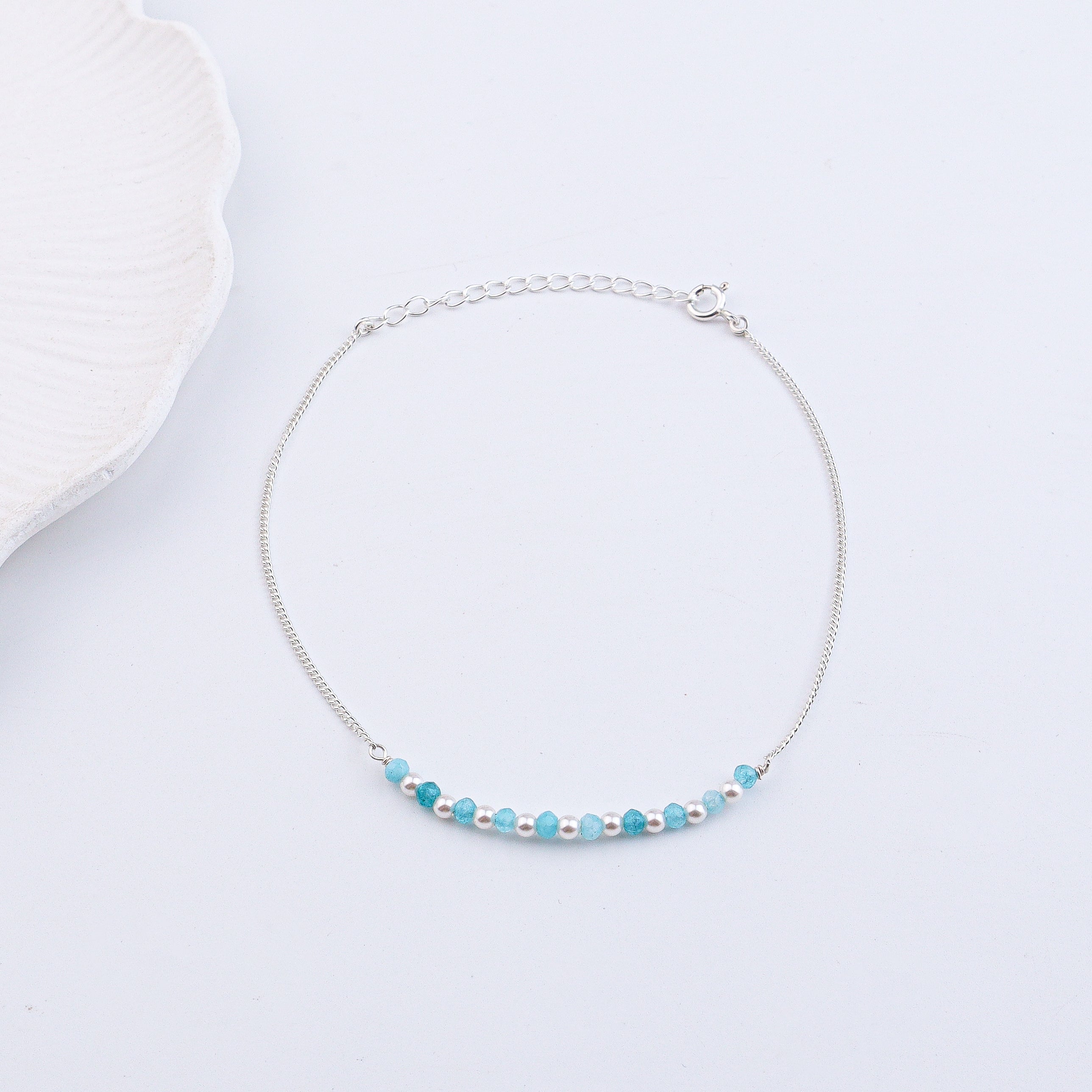 Blue Jade & Pearl Silver Anklet (Project Handmade)