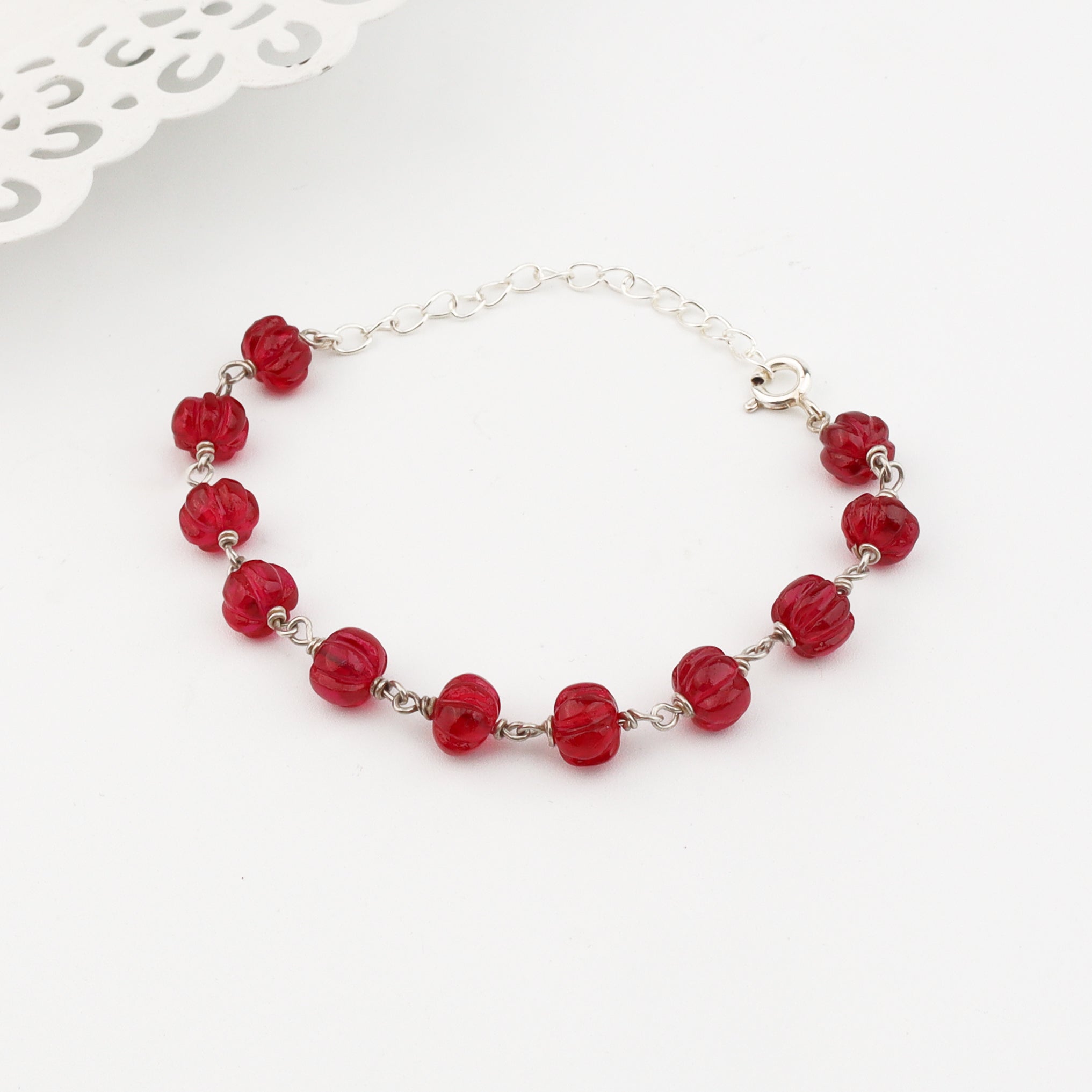Silver Ruby Ganthan Braceelet