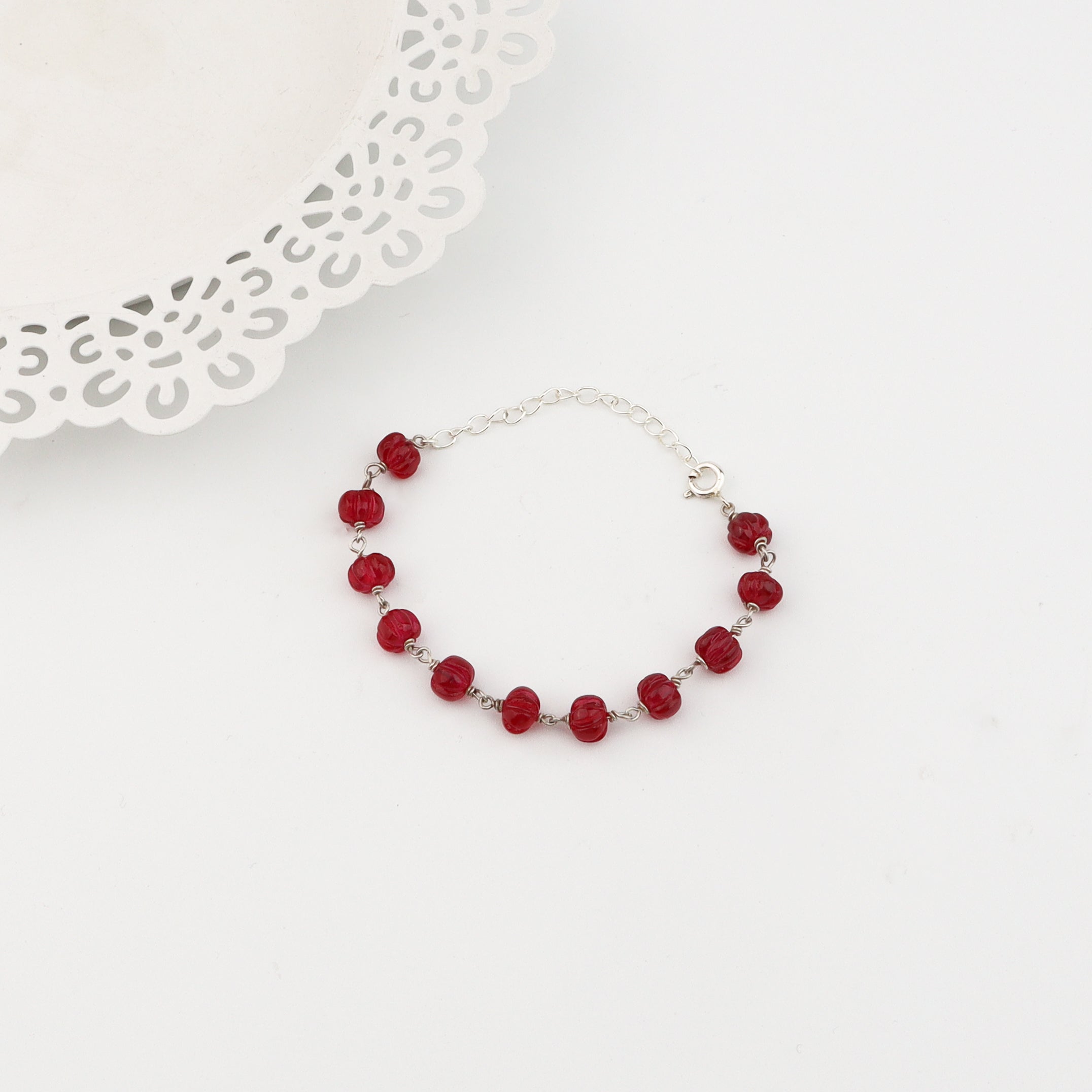 Silver Ruby Ganthan Braceelet