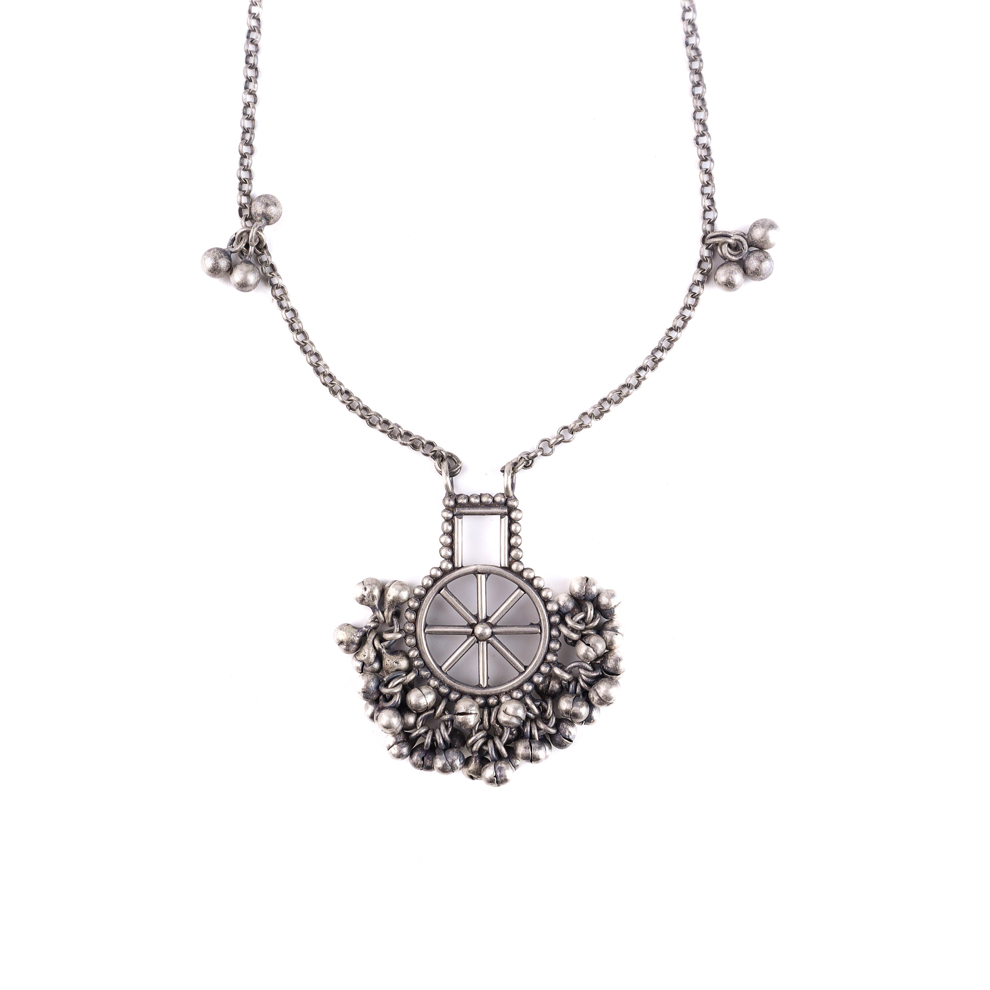 Silver Chakra Filigree Ghungroo Necklace