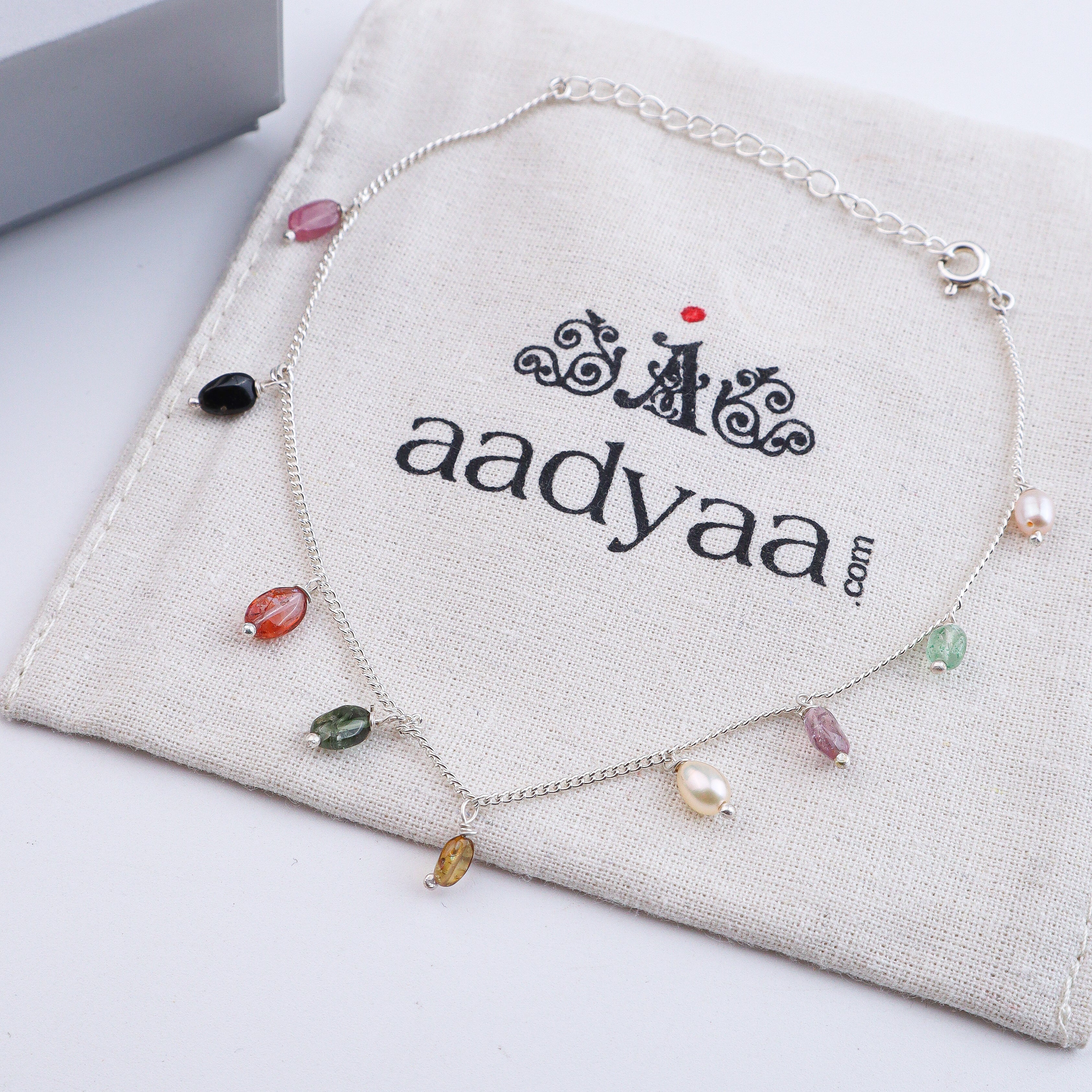Tourmaline Silver Anklet (Project Handmade)