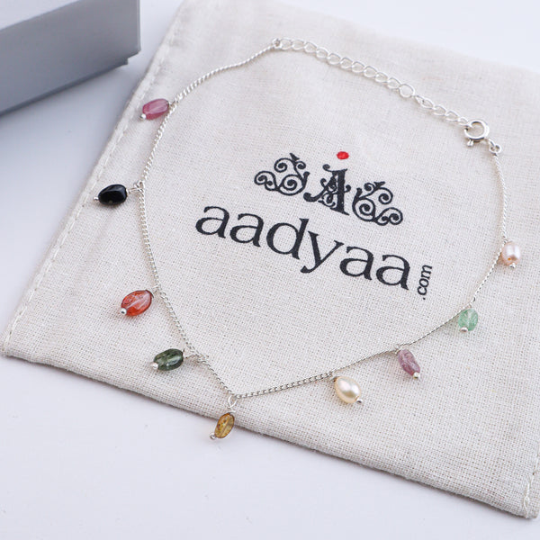 Tourmaline Silver Anklet (Project Handmade)