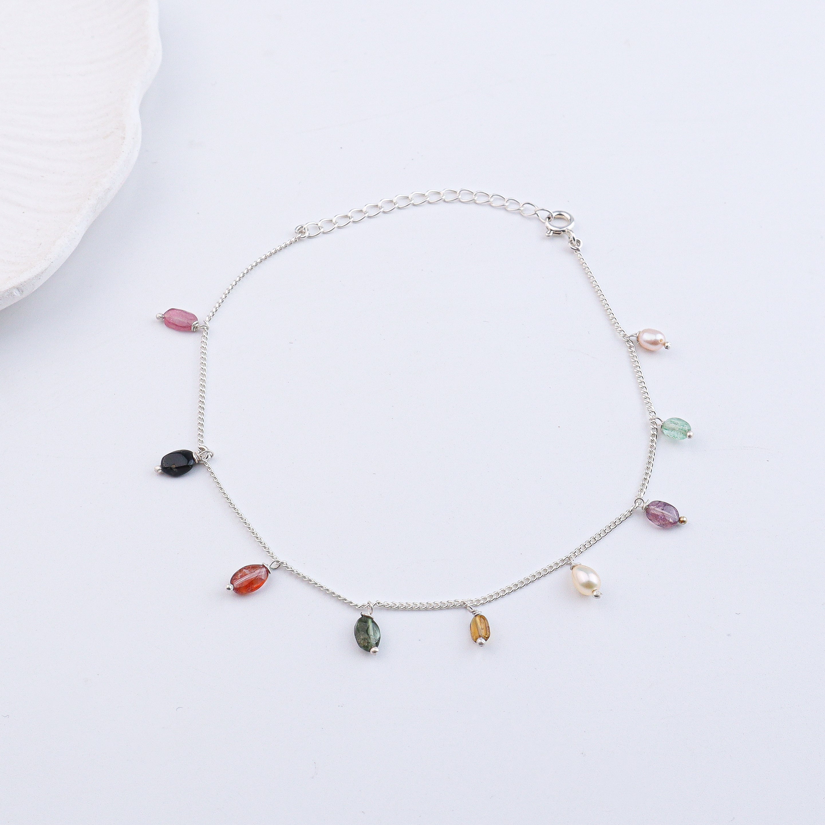 Tourmaline Silver Anklet (Project Handmade)