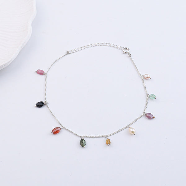 Tourmaline Silver Anklet (Project Handmade)
