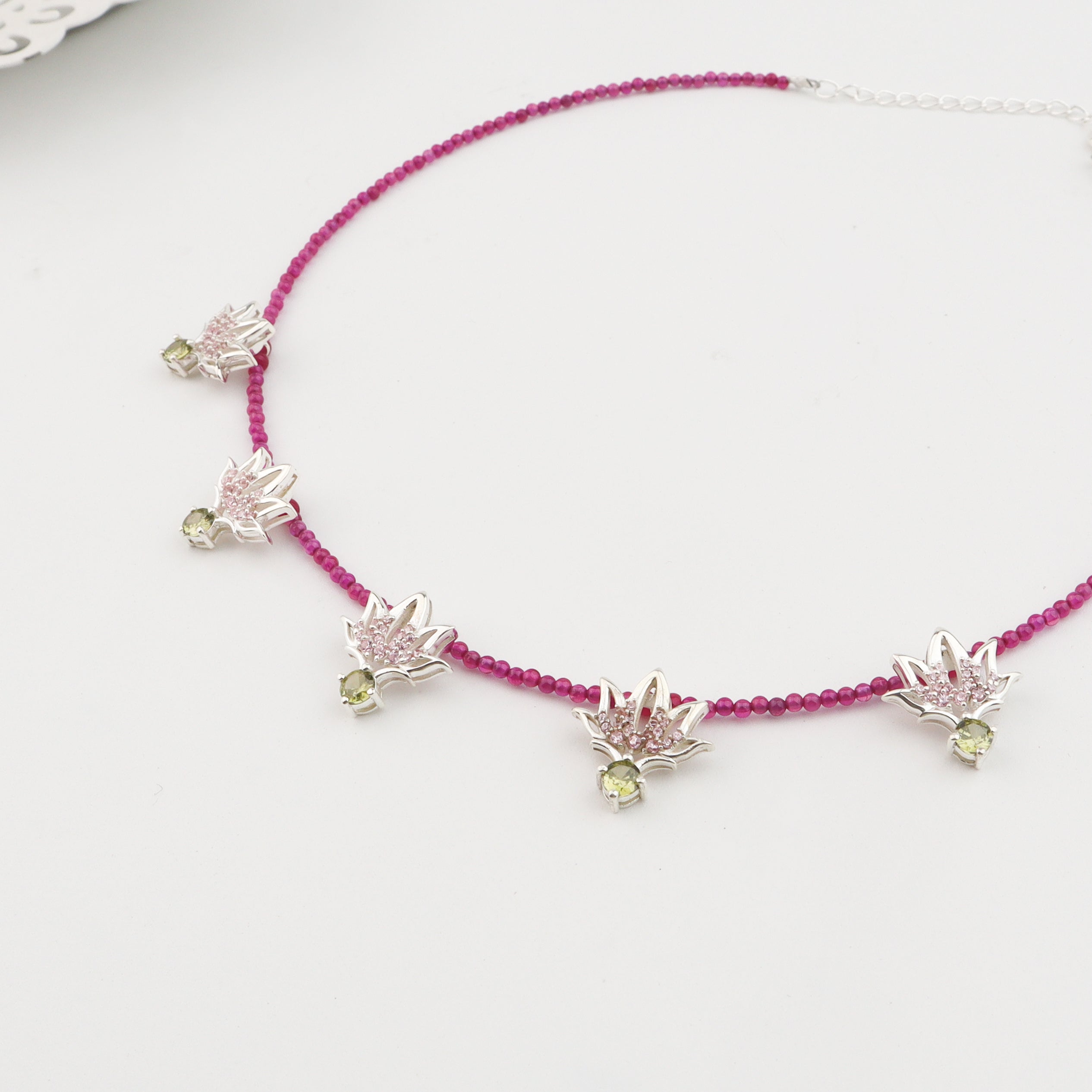 Silver Lotus CZ pendant necklace with ruby | 92.5 Silver | 22K Gold Plated