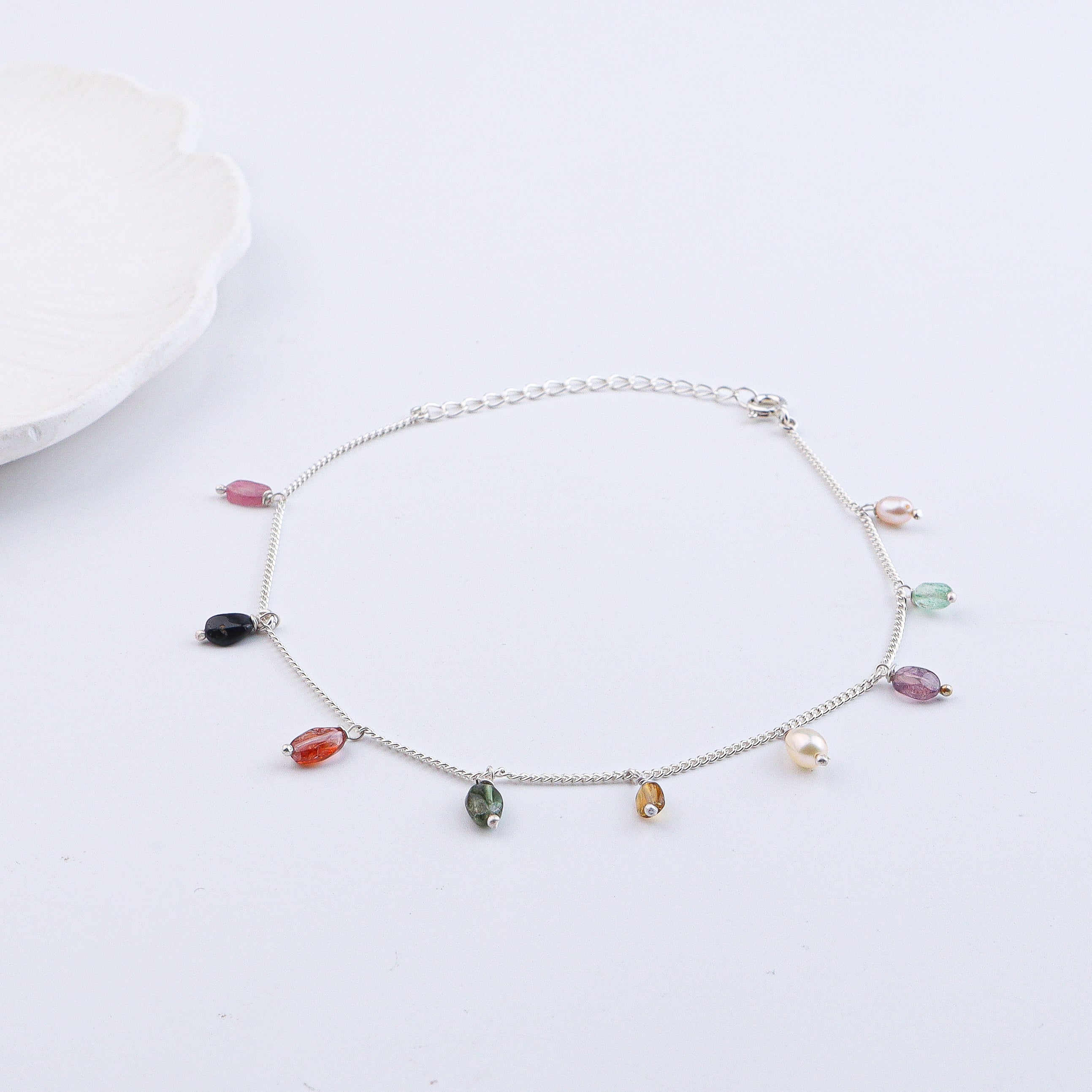 Tourmaline Silver Anklet (Project Handmade)