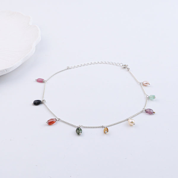 Tourmaline Silver Anklet (Project Handmade)
