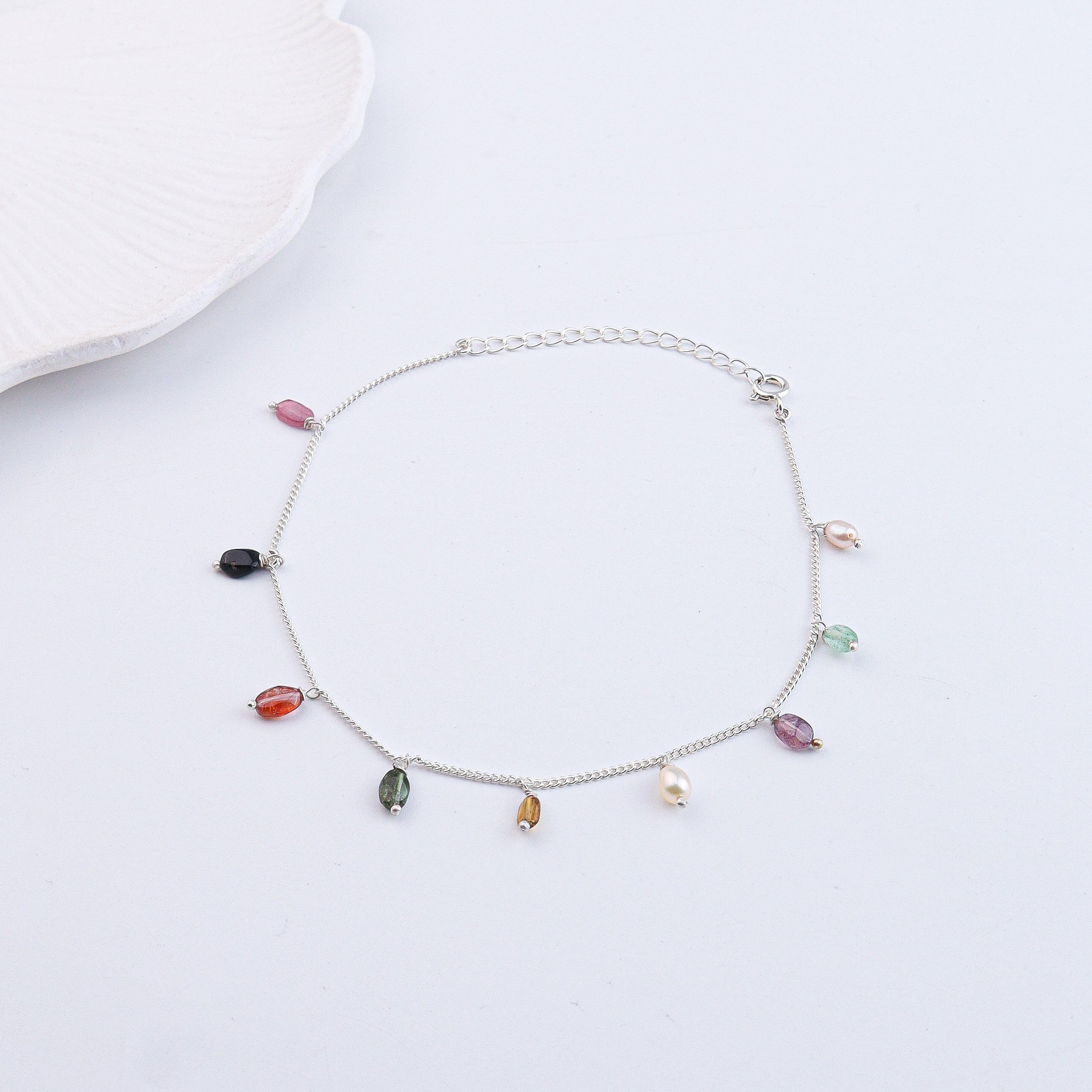 Tourmaline Silver Anklet (Project Handmade)