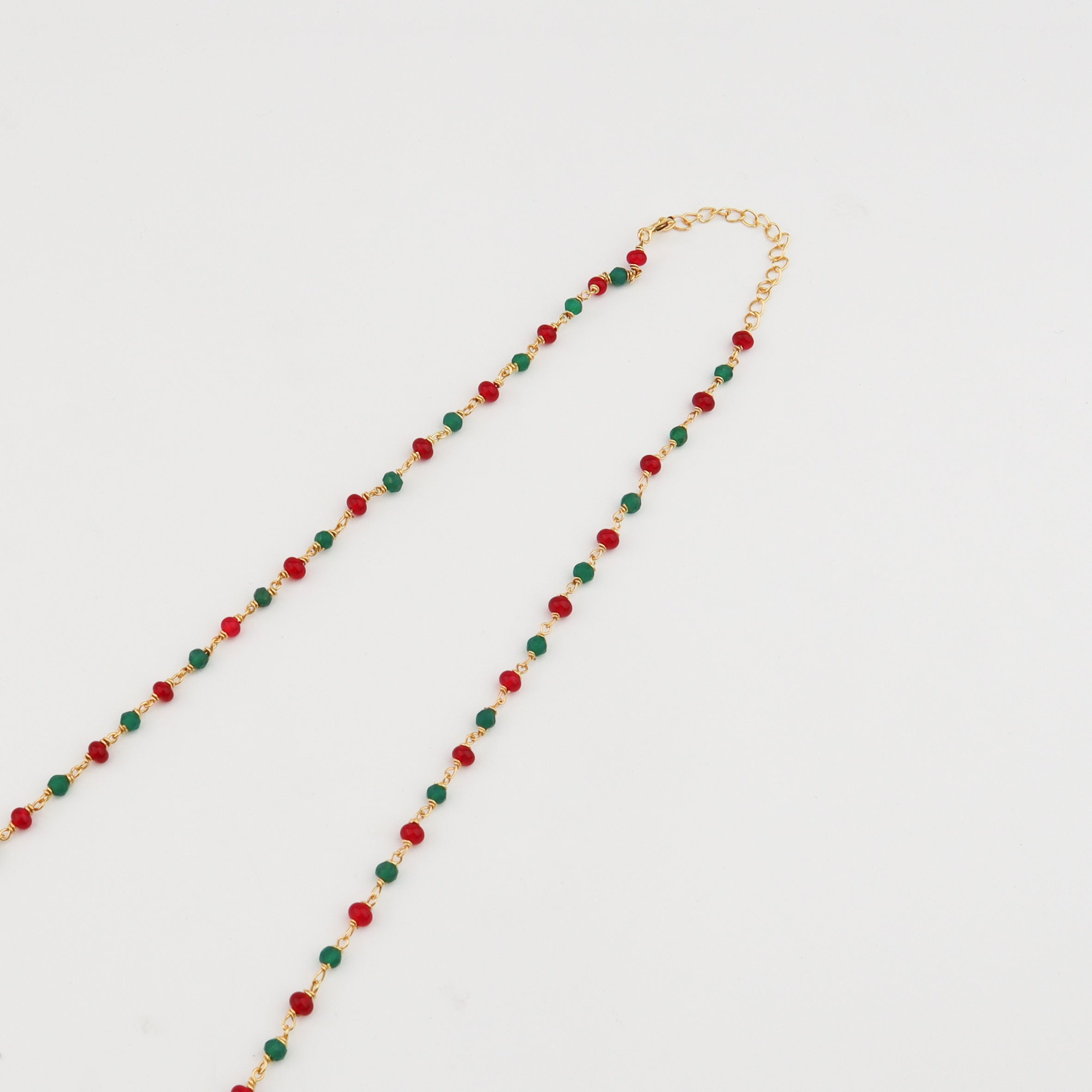 Silver Ganthan Necklace with Ruby and Green Onyx | 92.5 Silver | 22K Gold Plated